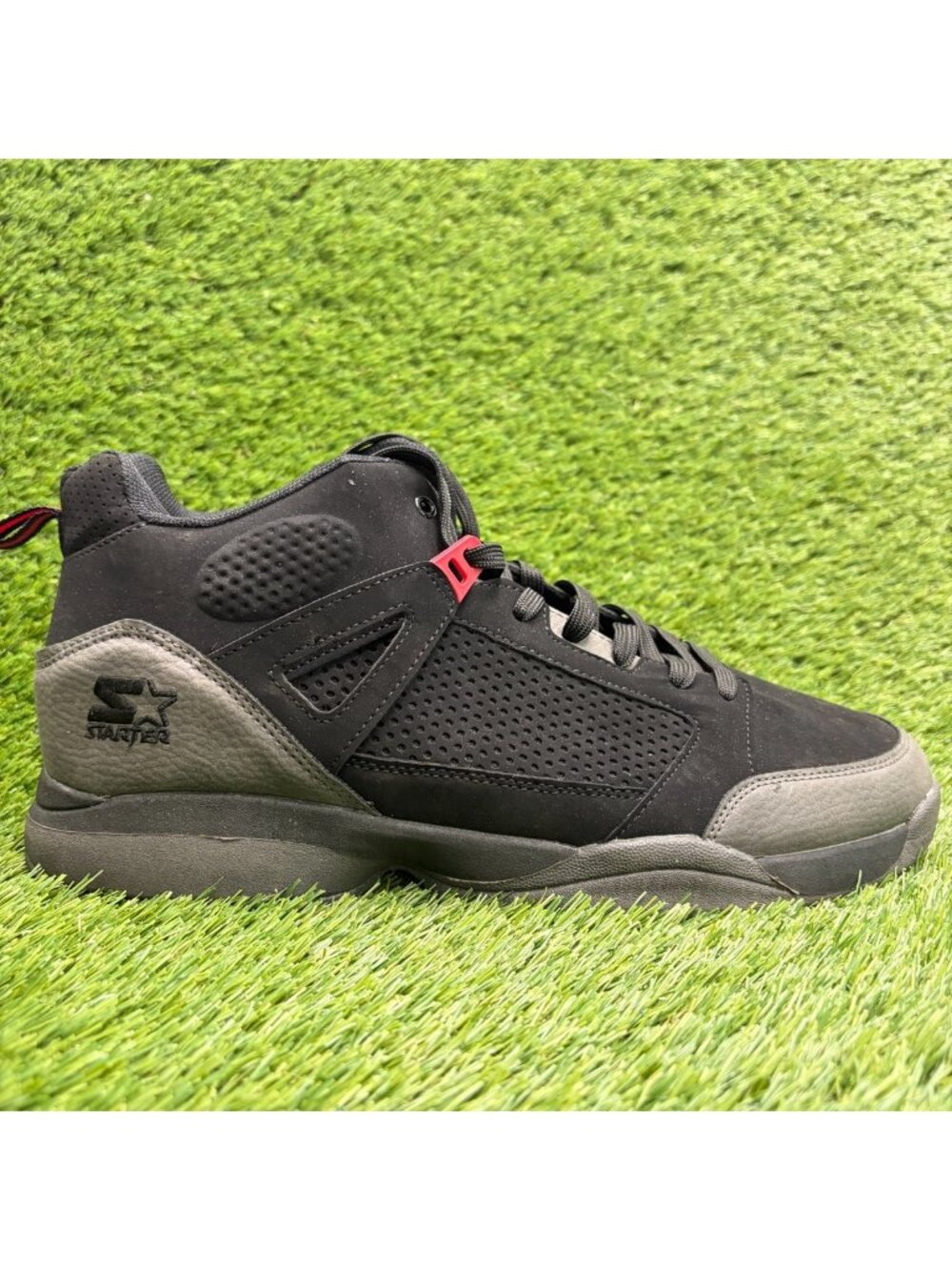 Starter Mid Mens Size 13 Black Gray Red Athletic Basketball Shoes Sneakers